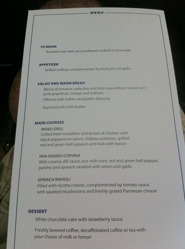 PTY-EWR Menu